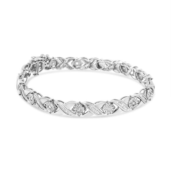 Haus of Brilliance Sterling Silver 1.0 Cttw Diamond X-Link Tennis Bracelet - Picture 1 of 5